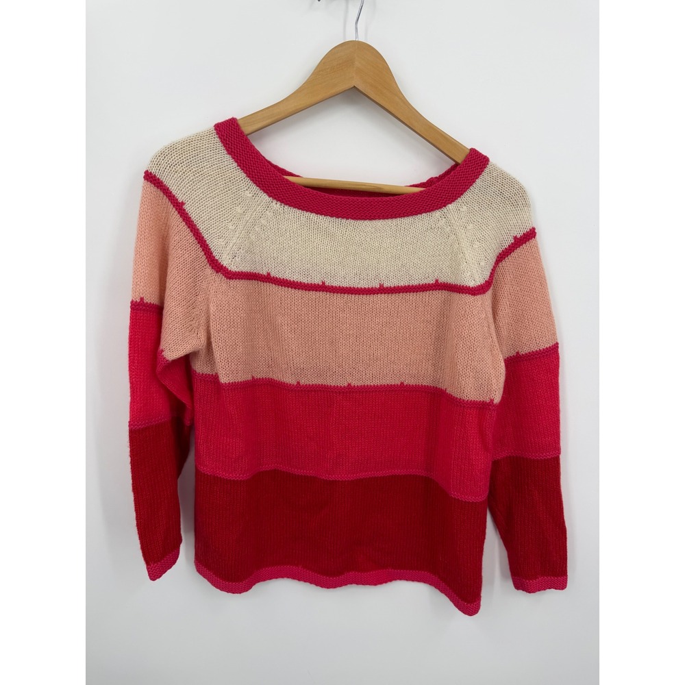 Cooperative Colorblock Knit Sweater Women Medium Red Pink Wool Blend Scoop Neck